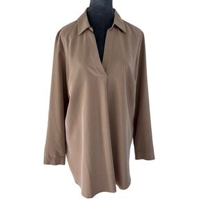 J. Jill Earthy Taupe Minimalist Quiet‎ Luxury Tencel Modal Blend V-Neck Tunic M